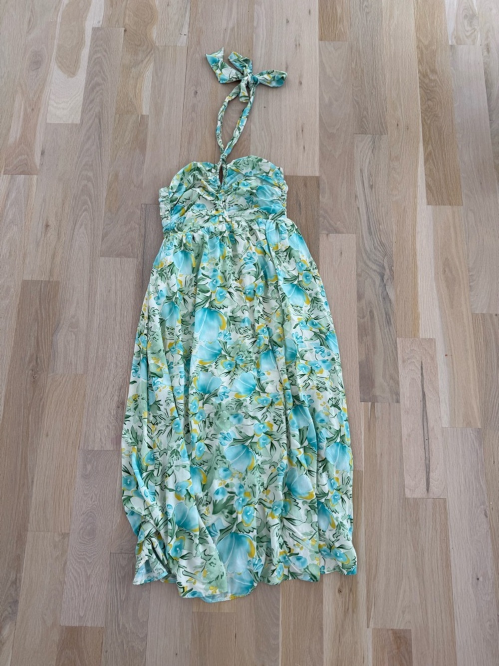 Floral Halter Maxi Dress in Aqua Green